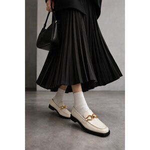 ZARA White Leather Horsebit Loafers Women EU 39 US 8.5 Gold Buckle AIRFIT Flat